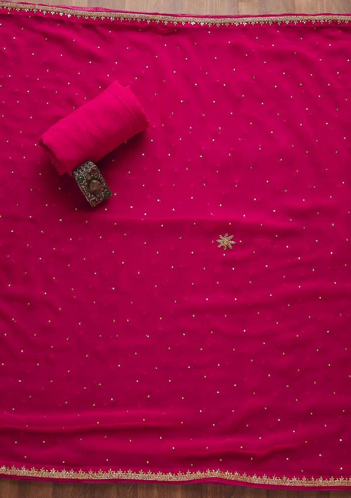 Rani Pink Stonework Semi Crepe Designer Unstitched Salwar Suit-Koskii