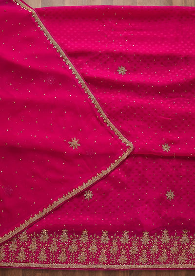 Rani Pink Stonework Semi Crepe Designer Unstitched Salwar Suit-Koskii