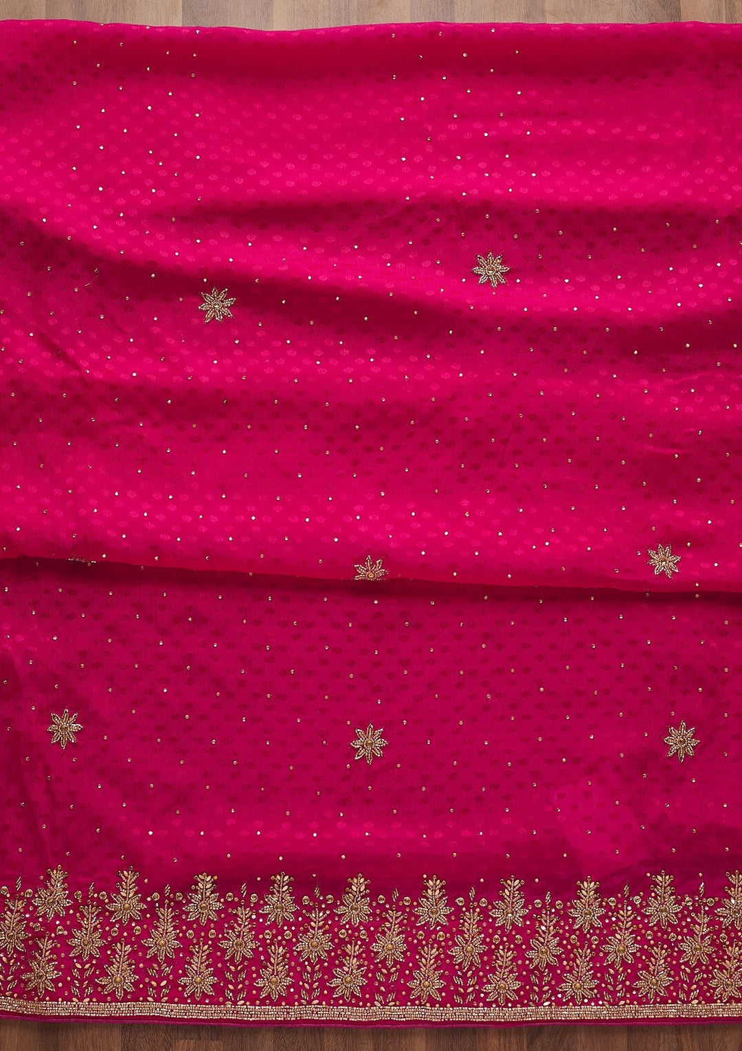 Rani Pink Stonework Semi Crepe Designer Unstitched Salwar Suit-Koskii