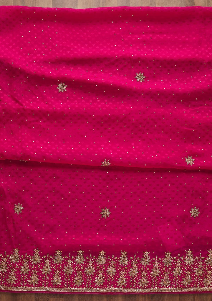 Rani Pink Stonework Semi Crepe Designer Unstitched Salwar Suit-Koskii
