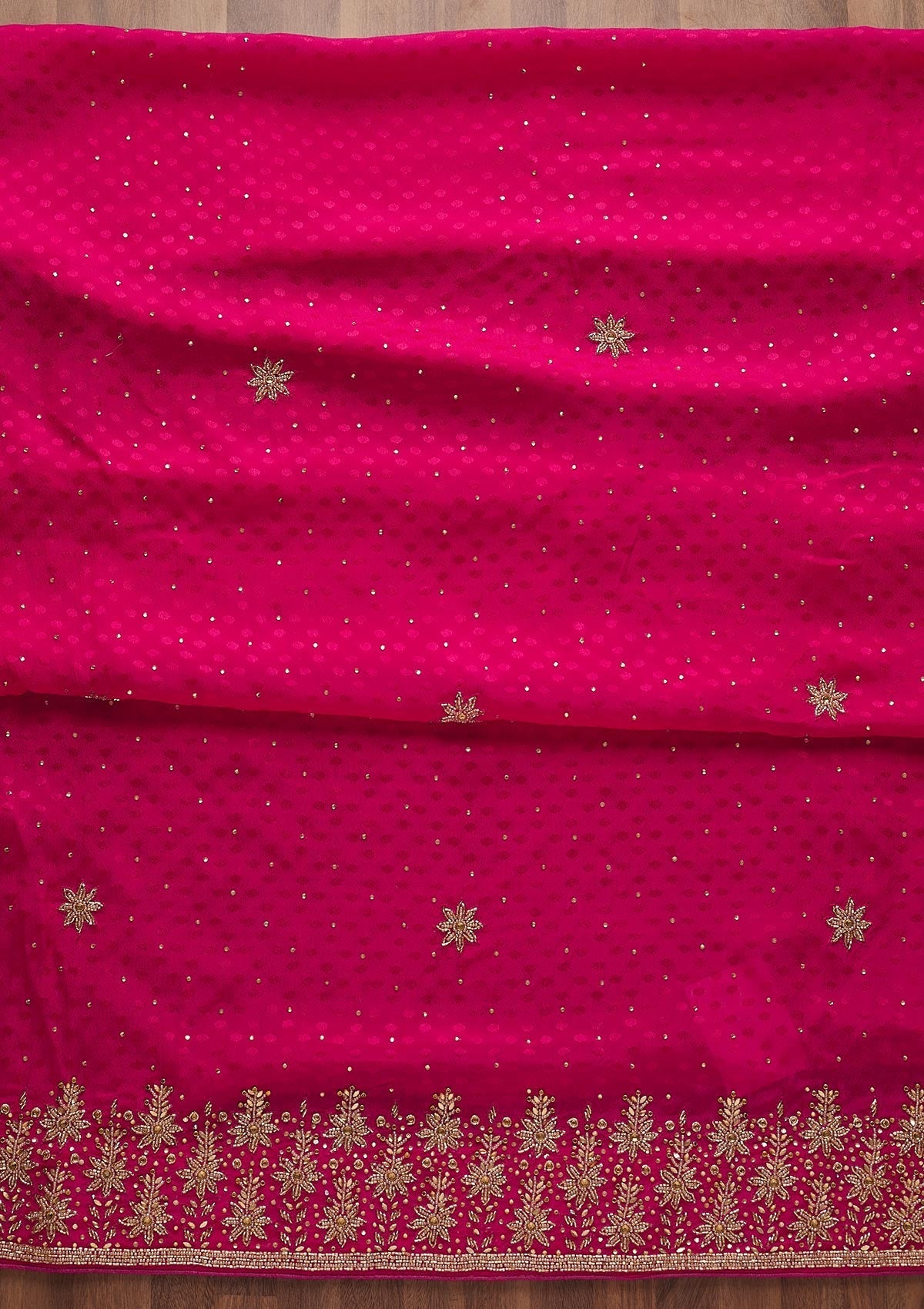 Rani Pink Stonework Semi Crepe Designer Unstitched Salwar Suit-Koskii