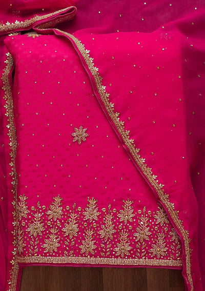 Rani Pink Stonework Semi Crepe Designer Unstitched Salwar Suit-Koskii