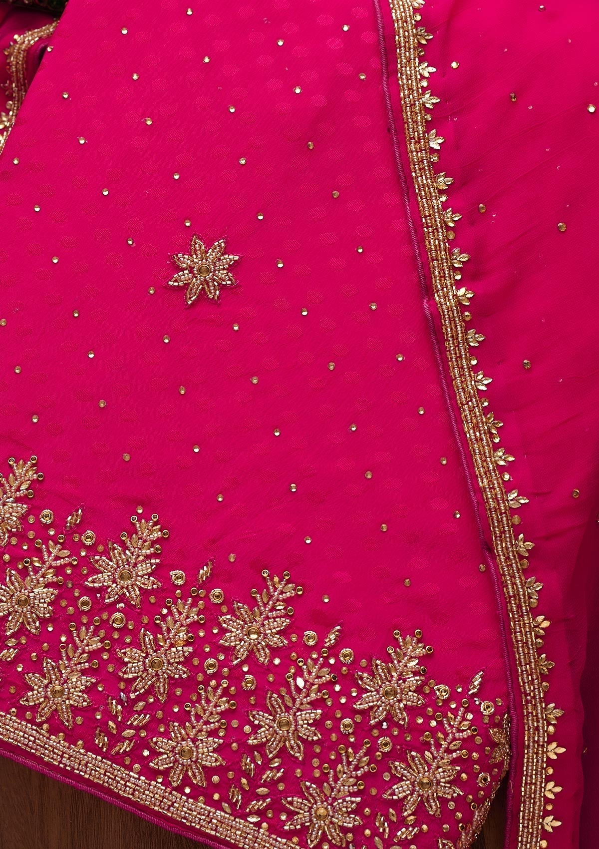 Rani Pink Stonework Semi Crepe Designer Unstitched Salwar Suit-Koskii