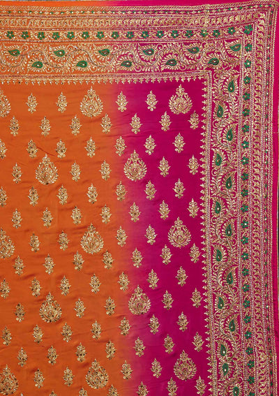 Orange Stonework Semi Crepe Designer Saree - Koskii