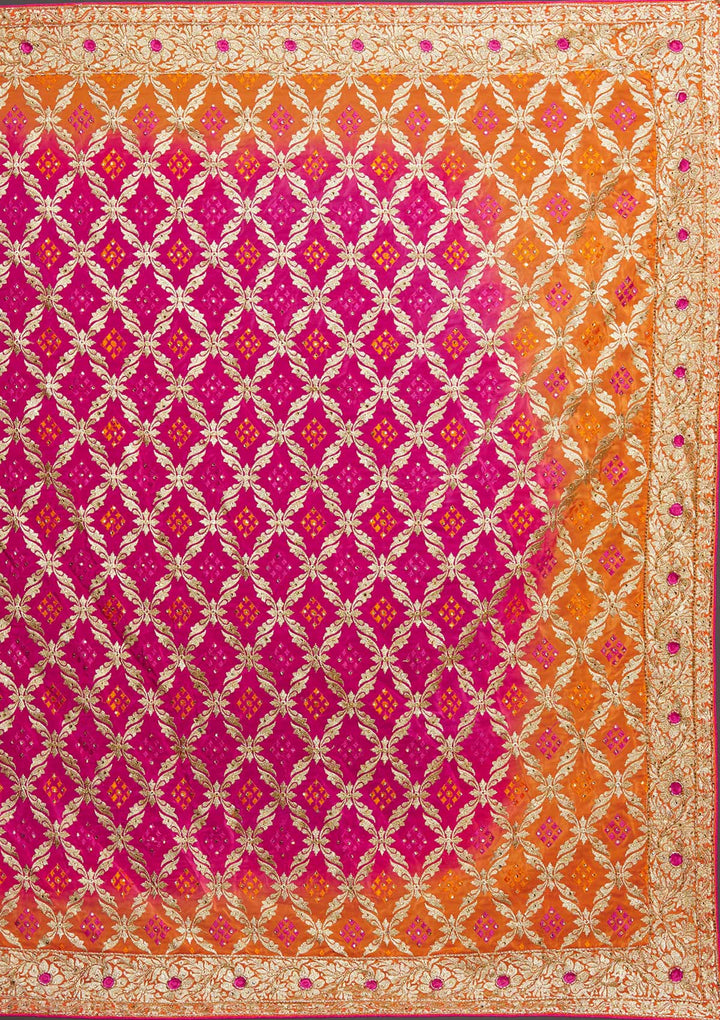 Rani Pink Stonework Semi Crepe Saree - Koskii