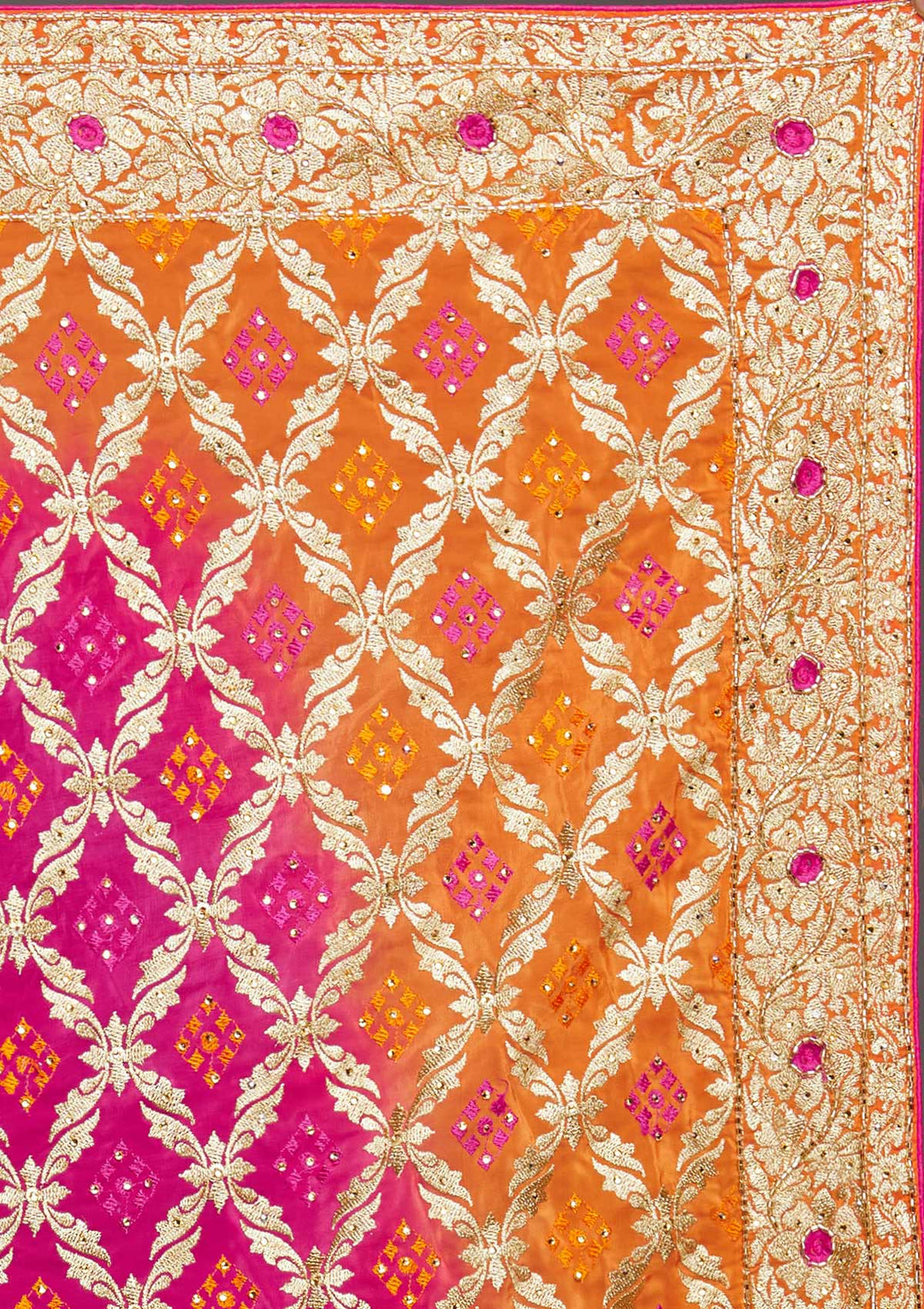 Rani Pink Stonework Semi Crepe Saree - Koskii