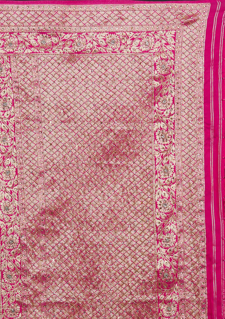 Rani Pink Stonework Semi Crepe Designer Saree - Koskii