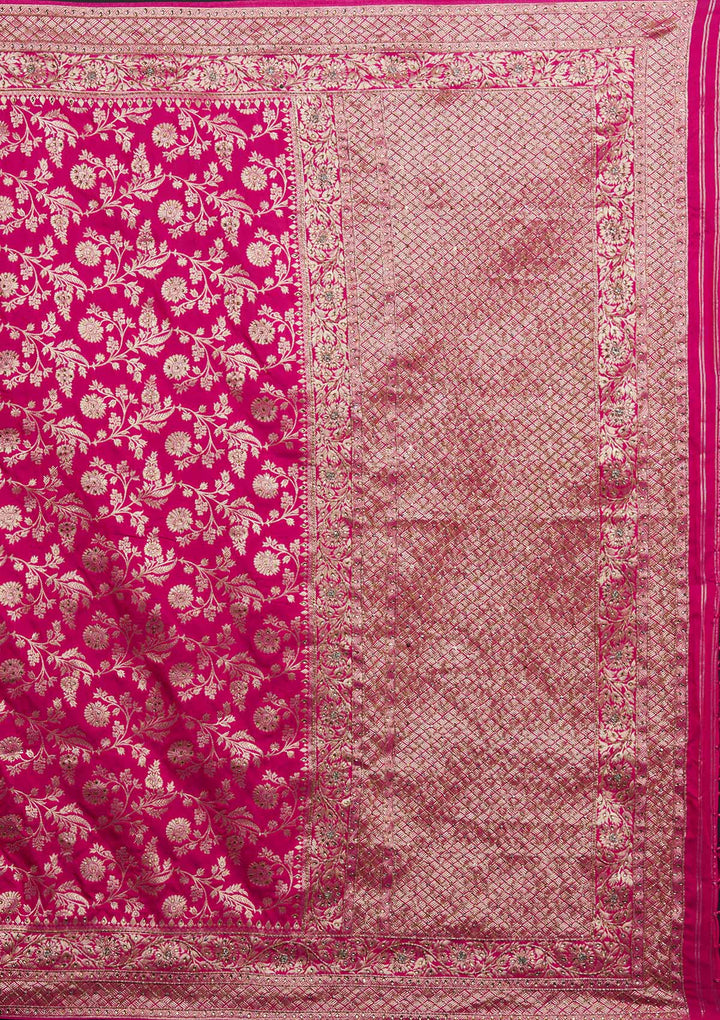 Rani Pink Stonework Semi Crepe Designer Saree - Koskii