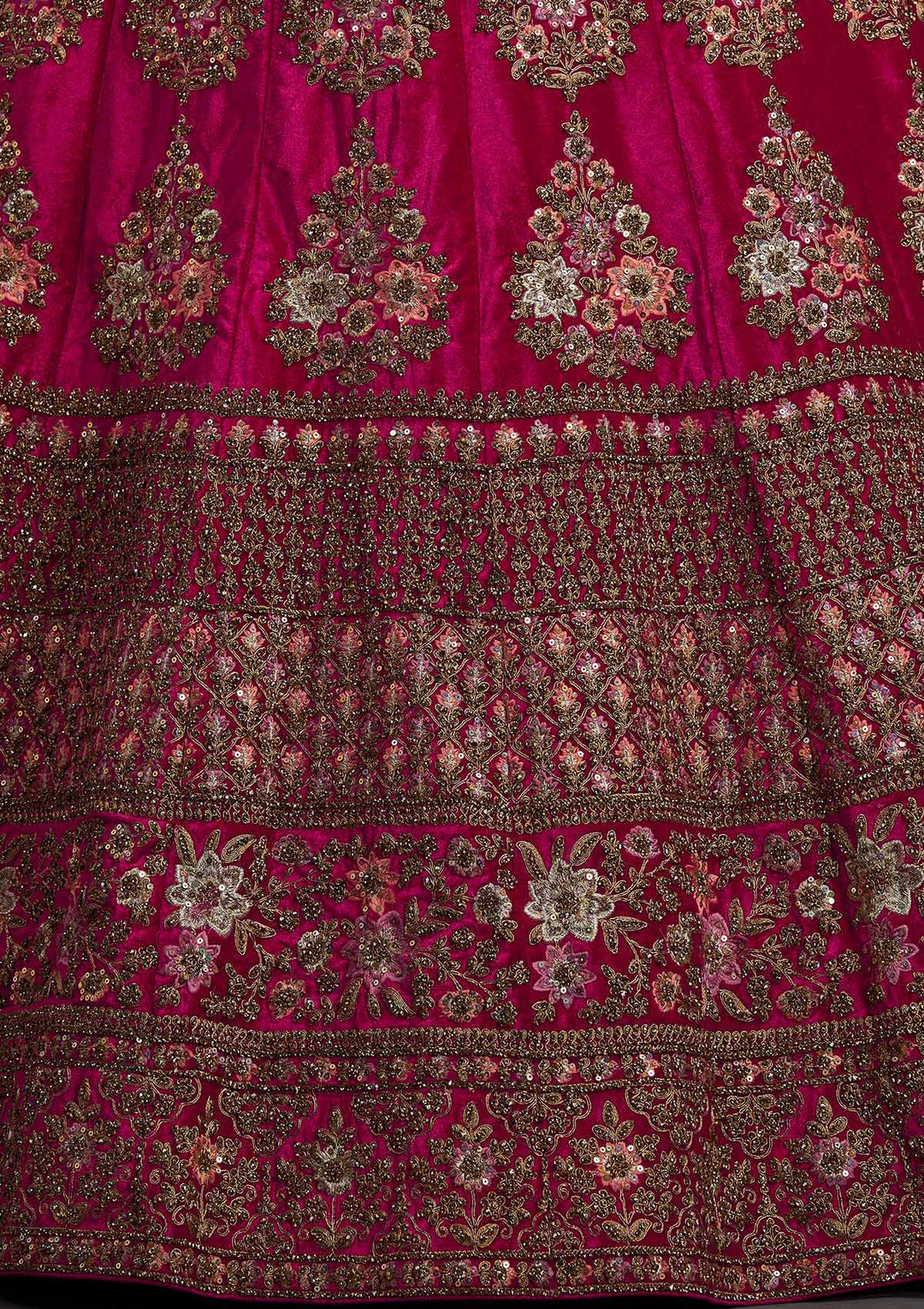 Rani Pink Stonework Velvet Designer Semi-Stitched Lehenga - koskii