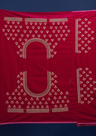 Rani Pink Stonework Velvet Designer Semi-Stitched Lehenga - Koskii