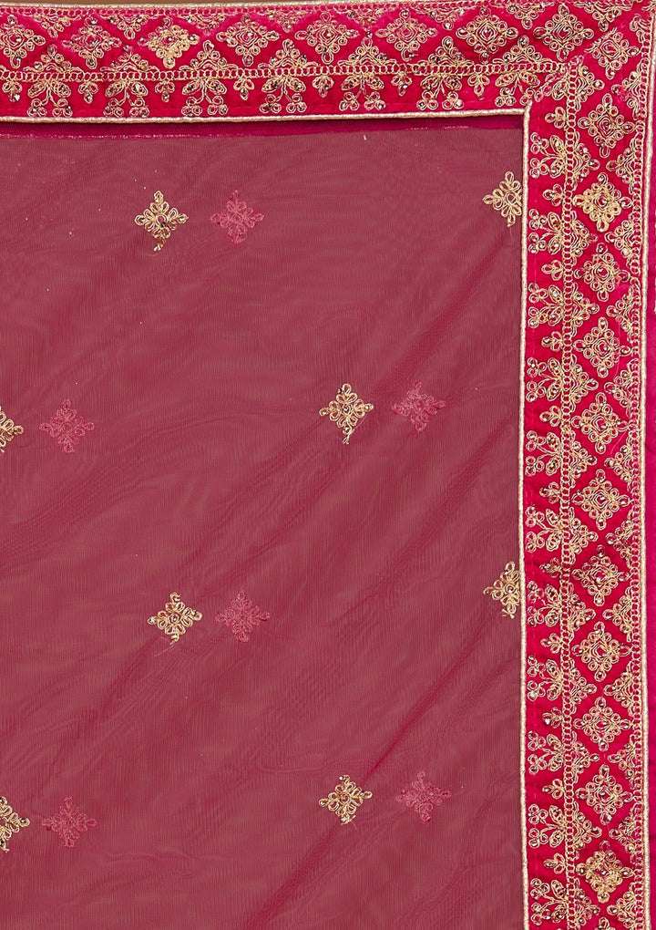 Rani Pink Stonework Velvet Designer Lehenga-Koskii