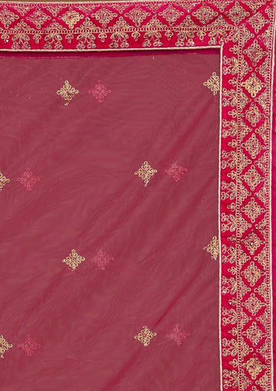 Rani Pink Stonework Velvet Designer Lehenga-Koskii