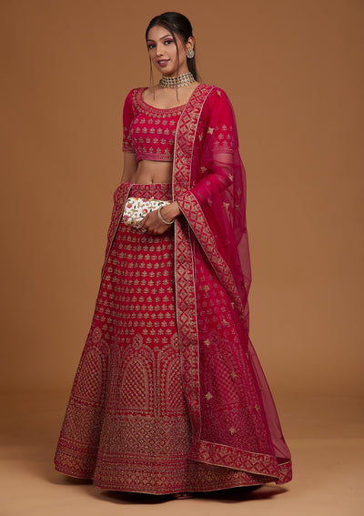 Rani Pink Stonework Velvet Designer Lehenga-Koskii