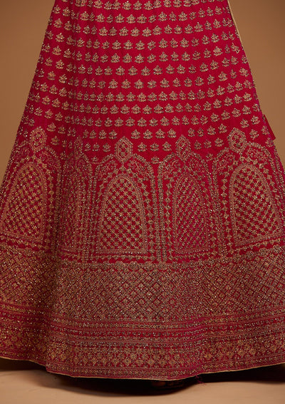 Rani Pink Stonework Velvet Designer Lehenga-Koskii