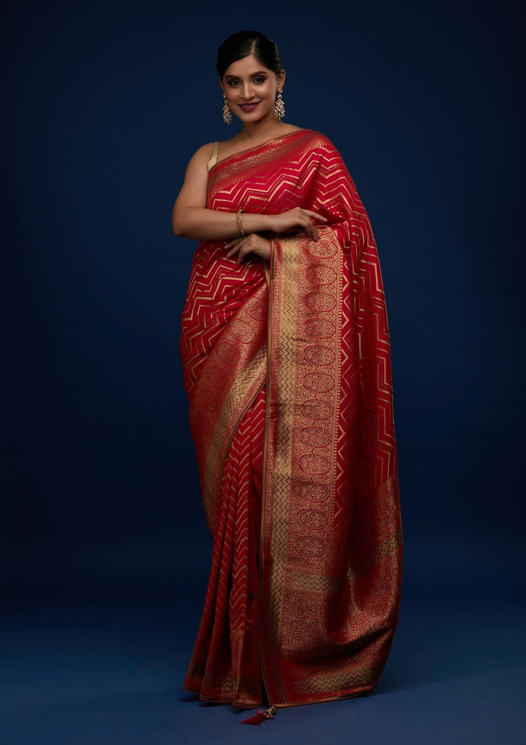 Rani Pink Swarovski Banarasi Designer Saree - Koskii