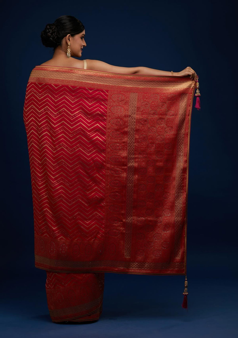 Rani Pink Swarovski Banarasi Designer Saree - Koskii