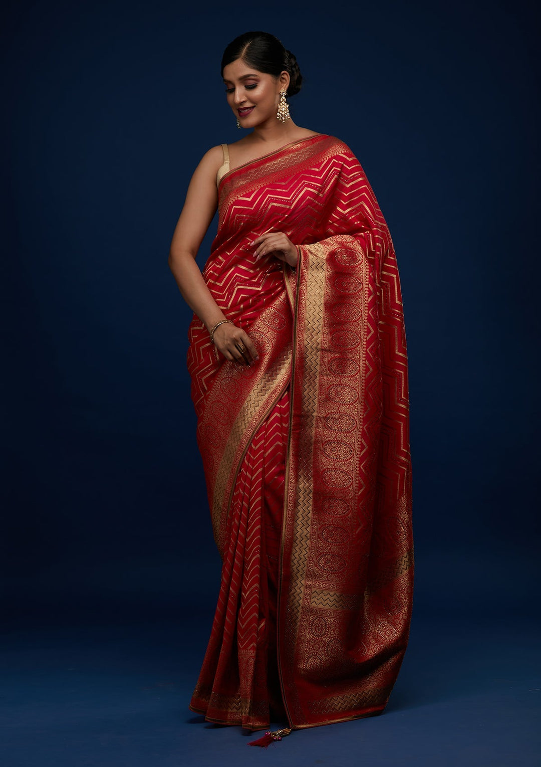 Rani Pink Swarovski Banarasi Designer Saree - Koskii