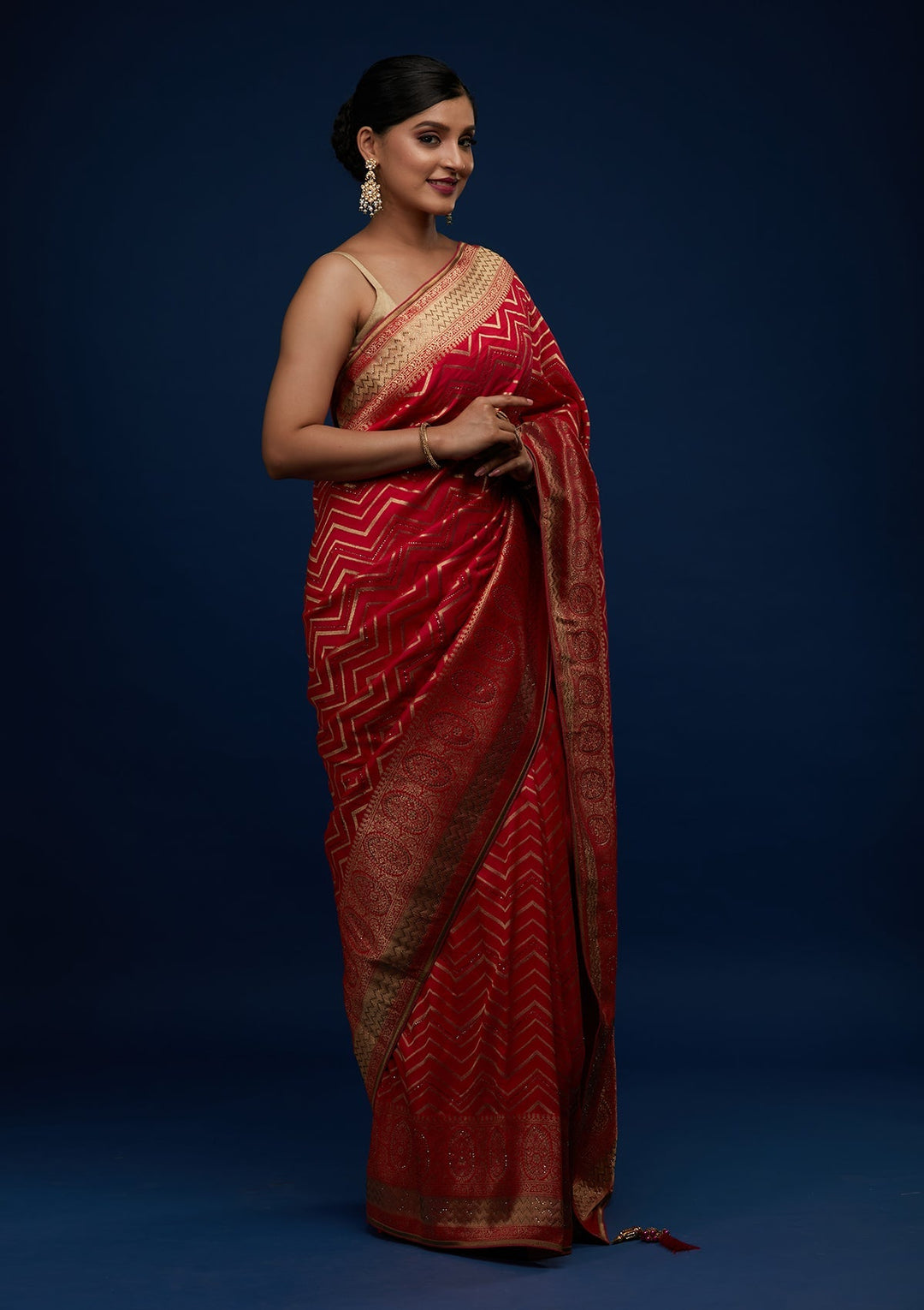 Rani Pink Swarovski Banarasi Designer Saree - Koskii