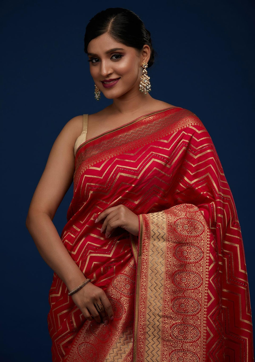 Rani Pink Swarovski Banarasi Designer Saree - Koskii