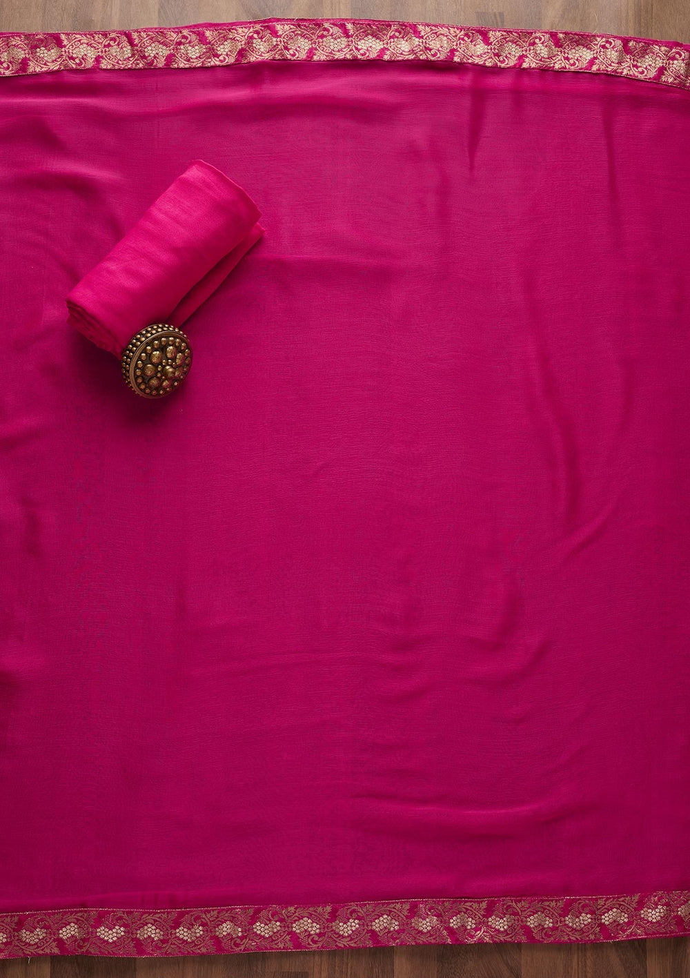 Rani Pink Swarovski Semi Crepe  Unstitched Salwar Suit - Koskii