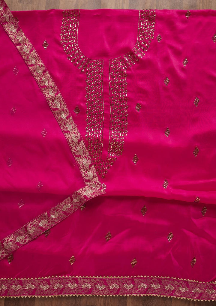 Rani Pink Swarovski Semi Crepe  Unstitched Salwar Suit - Koskii