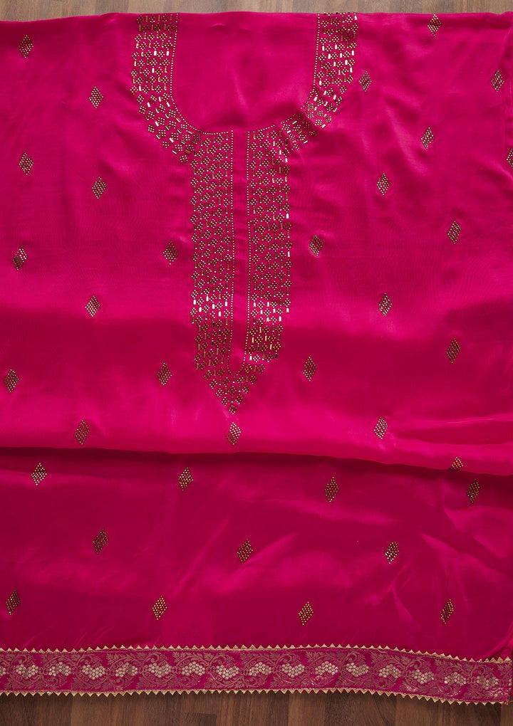 Rani Pink Swarovski Semi Crepe  Unstitched Salwar Suit - Koskii