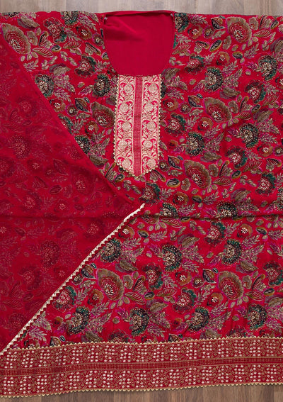 Rani Pink Semi Crepe Swarovski Unstitched Salwar Suit-koskii