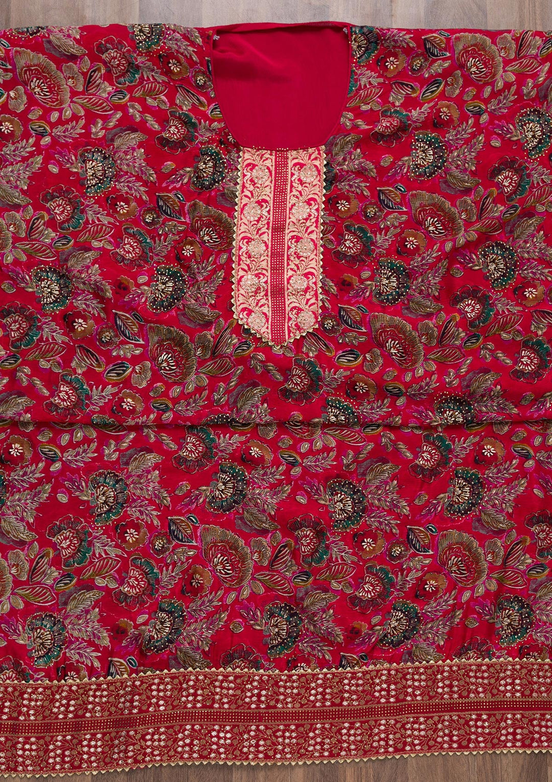 Rani Pink Semi Crepe Swarovski Unstitched Salwar Suit-koskii
