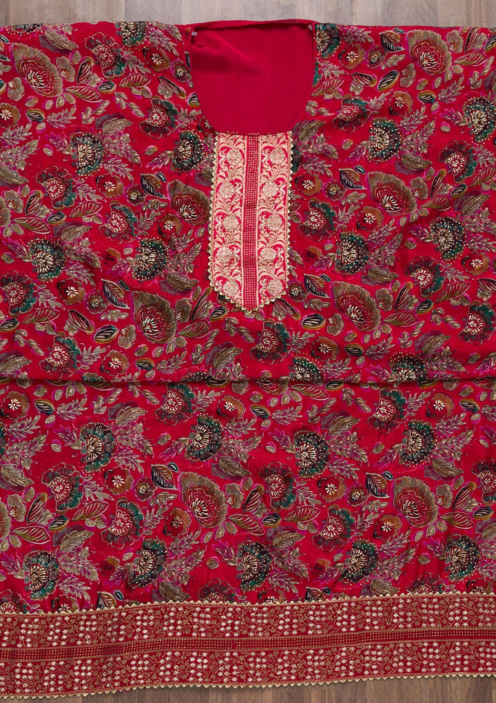 Rani Pink Semi Crepe Swarovski Unstitched Salwar Suit-koskii