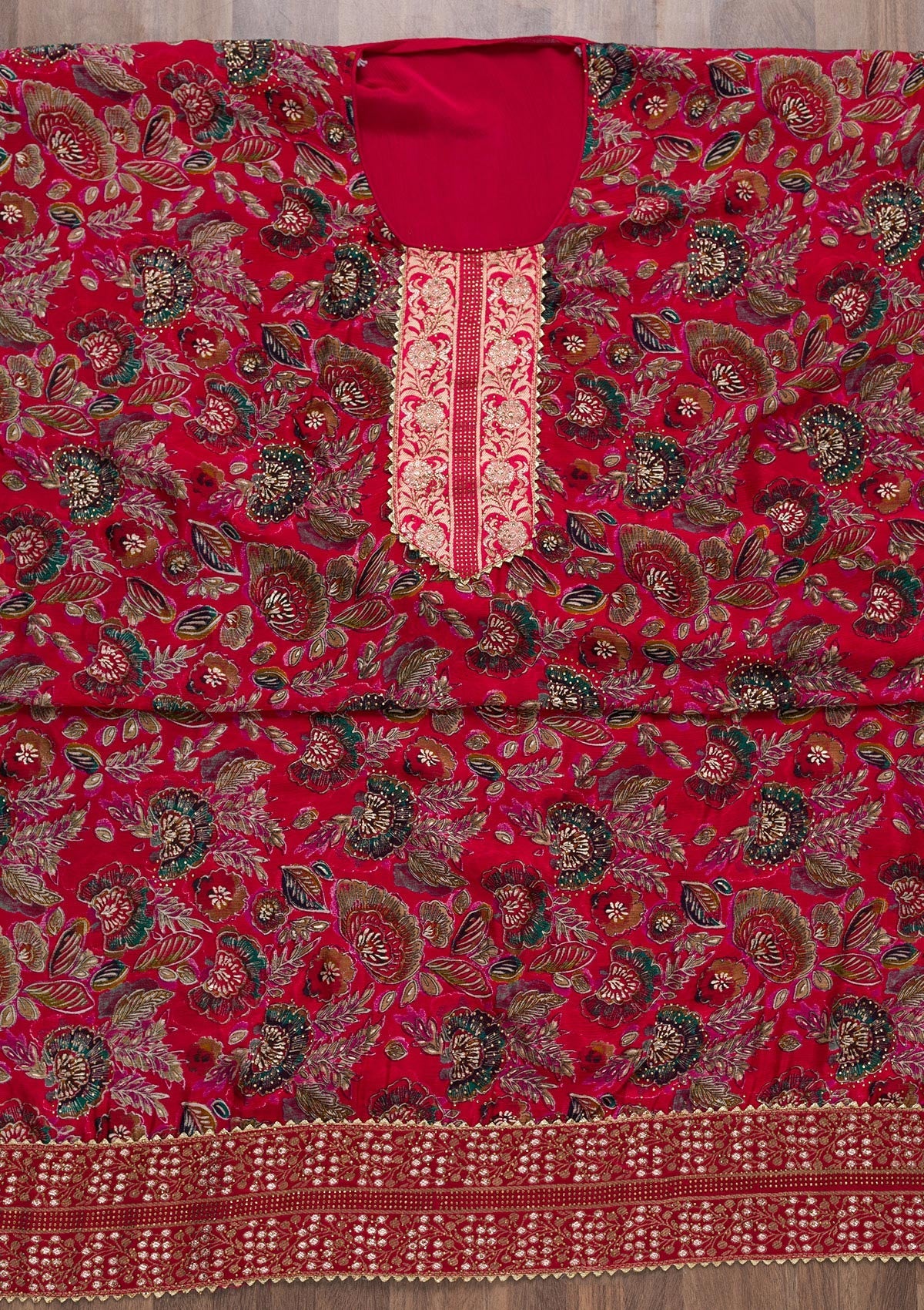 Rani Pink Semi Crepe Swarovski Unstitched Salwar Suit-koskii