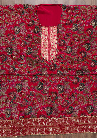 Rani Pink Semi Crepe Swarovski Unstitched Salwar Suit-koskii