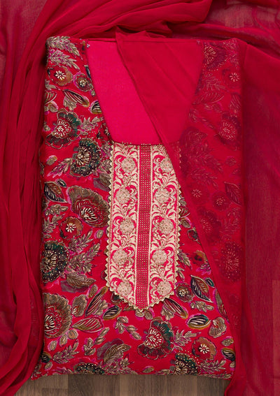 Rani Pink Semi Crepe Swarovski Unstitched Salwar Suit-koskii