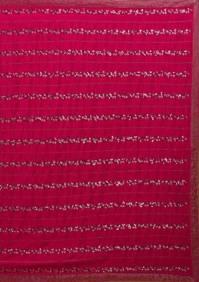 Rani Pink Swarovski Semi Crepe Designer Saree - Koskii