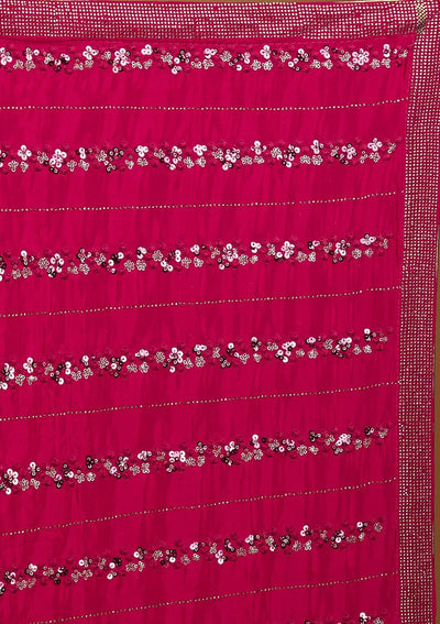 Rani Pink Swarovski Semi Crepe Designer Saree - Koskii