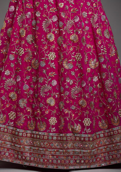 Rani Pink Threadwork Georgette Designer Lehenga-Koskii