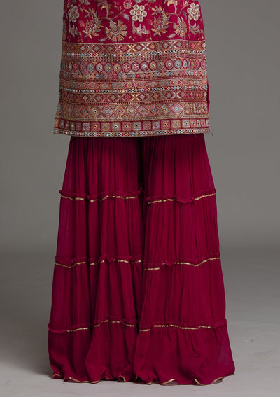 Rani Pink Threadwork Georgette Designer Salwar Suit - Koskii