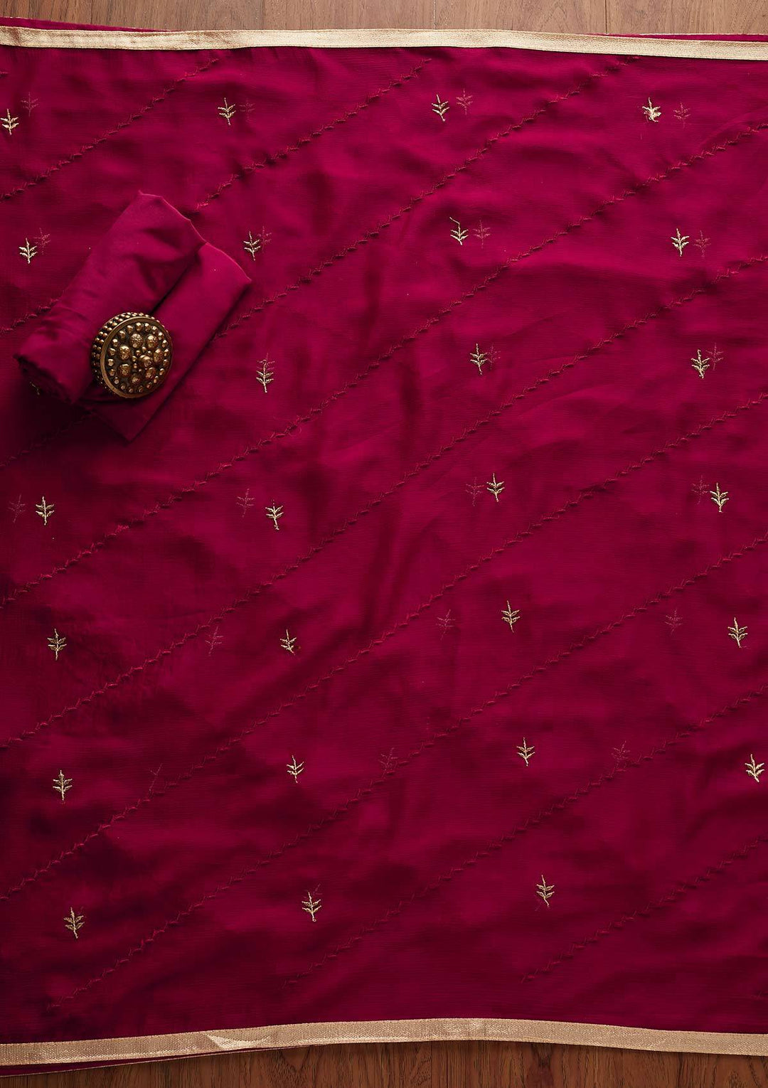 Rani Pink Threadwork Georgette Designer Unstitched Salwar Suit - Koskii