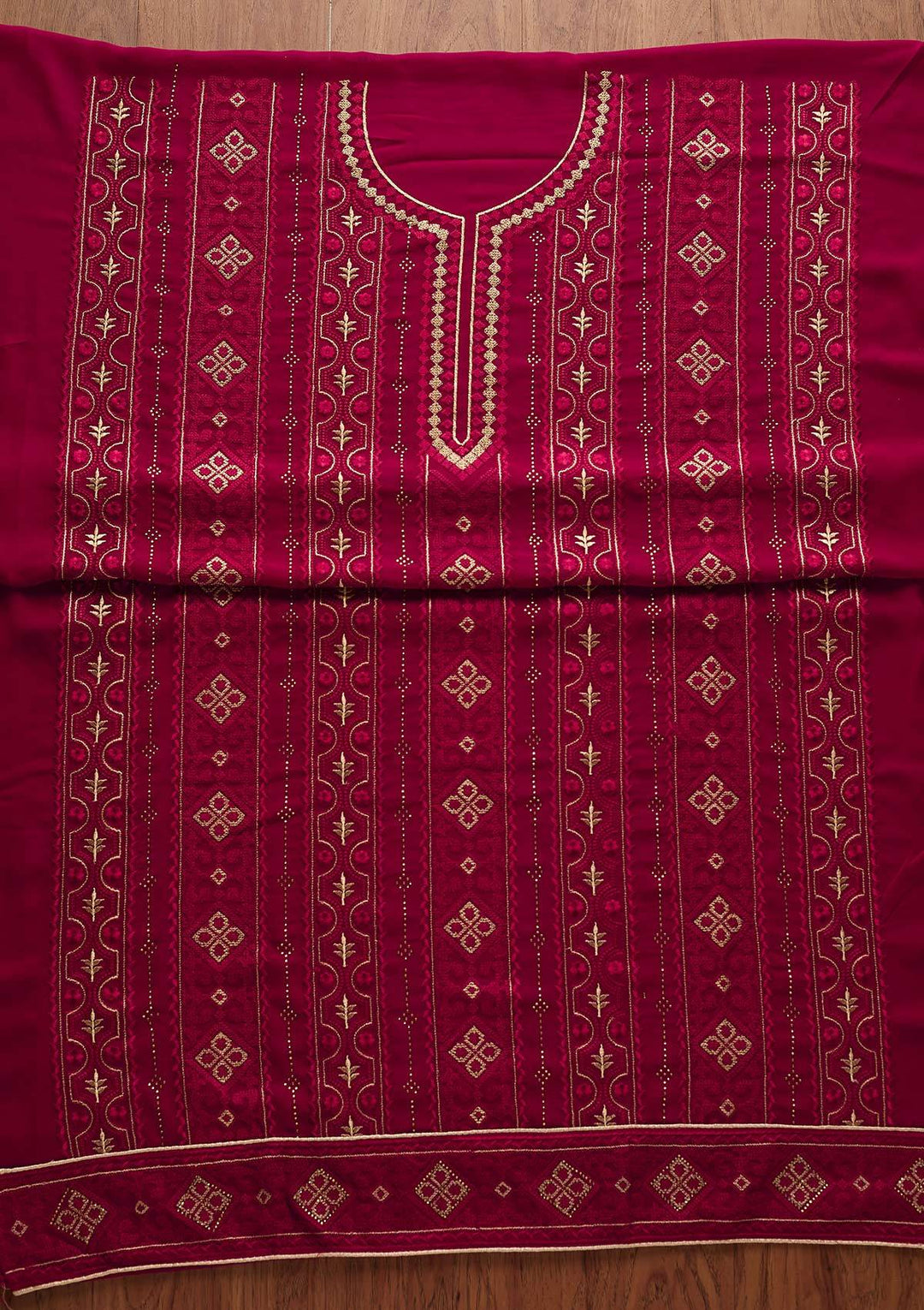 Rani Pink Threadwork Georgette Designer Unstitched Salwar Suit - Koskii