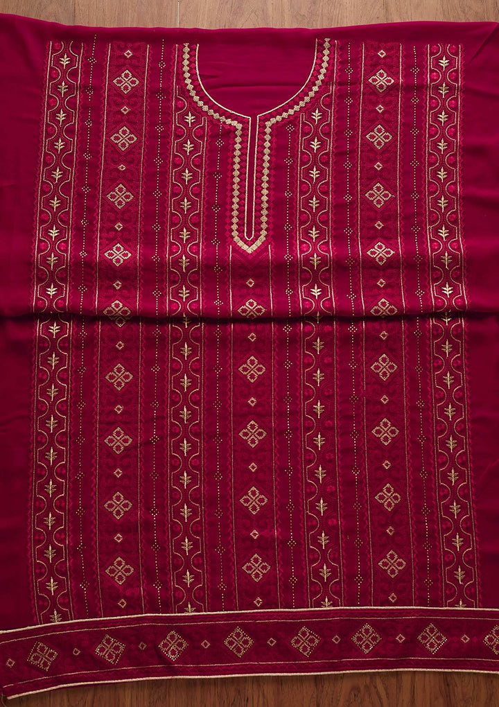 Rani Pink Threadwork Georgette Designer Unstitched Salwar Suit - Koskii