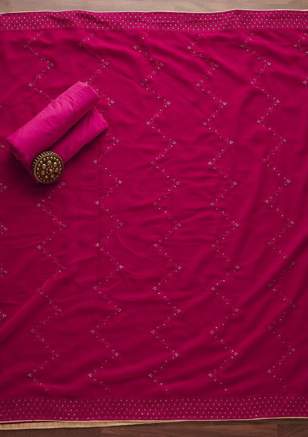 Rani Pink Threadwork Georgette Designer Unstitched Salwar Suit - Koskii