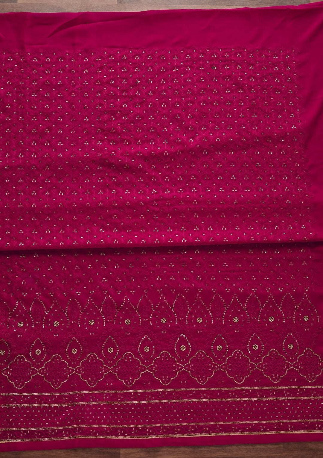 Rani Pink Threadwork Georgette Designer Unstitched Salwar Suit - Koskii