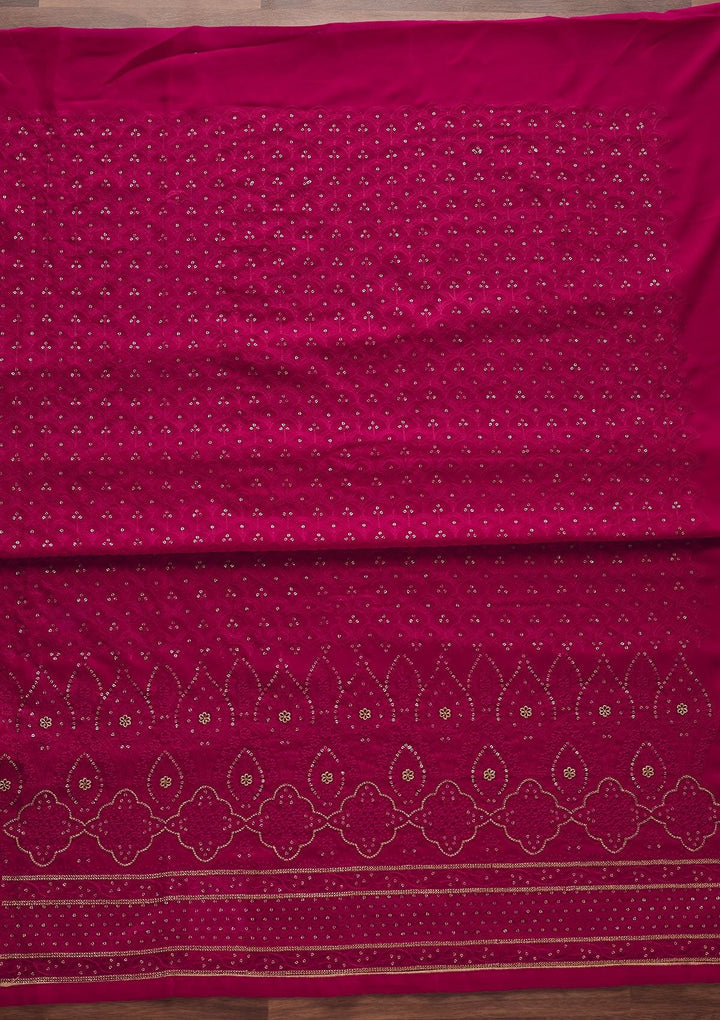 Rani Pink Threadwork Georgette Designer Unstitched Salwar Suit - Koskii