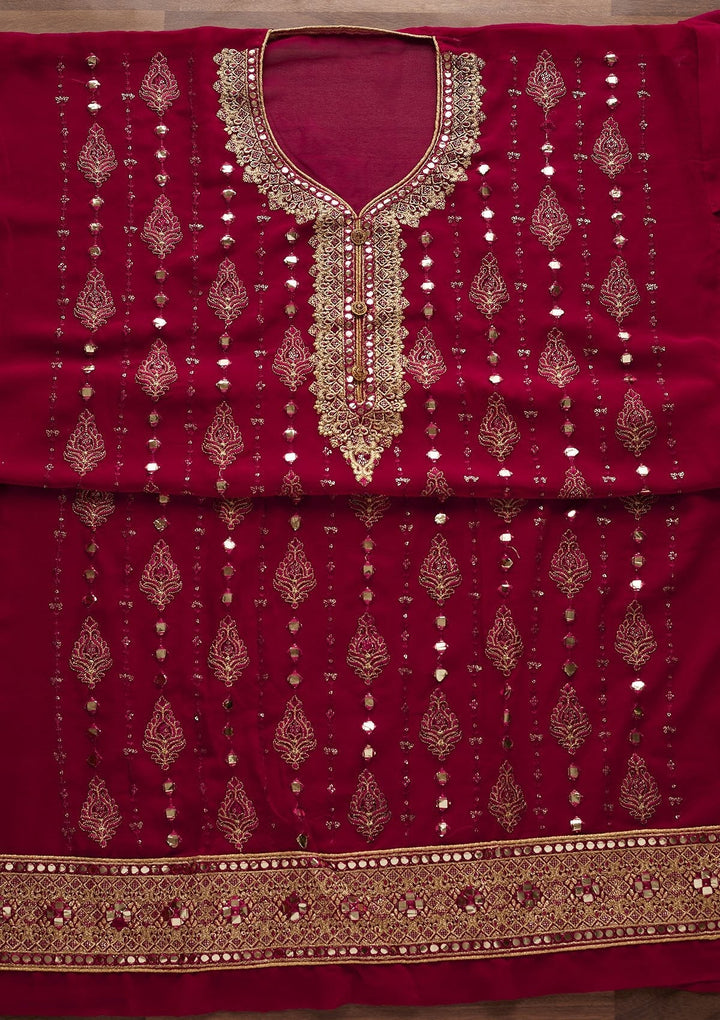Rani Pink Threadwork Georgette Designer Unstitched Salwar Suit - Koskii