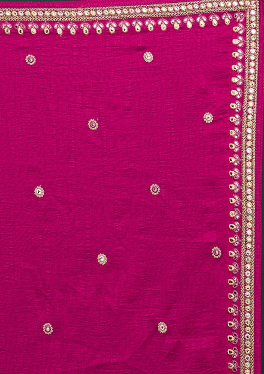 Rani Pink Threadwork Raw Silk Designer Lehenga - Koskii