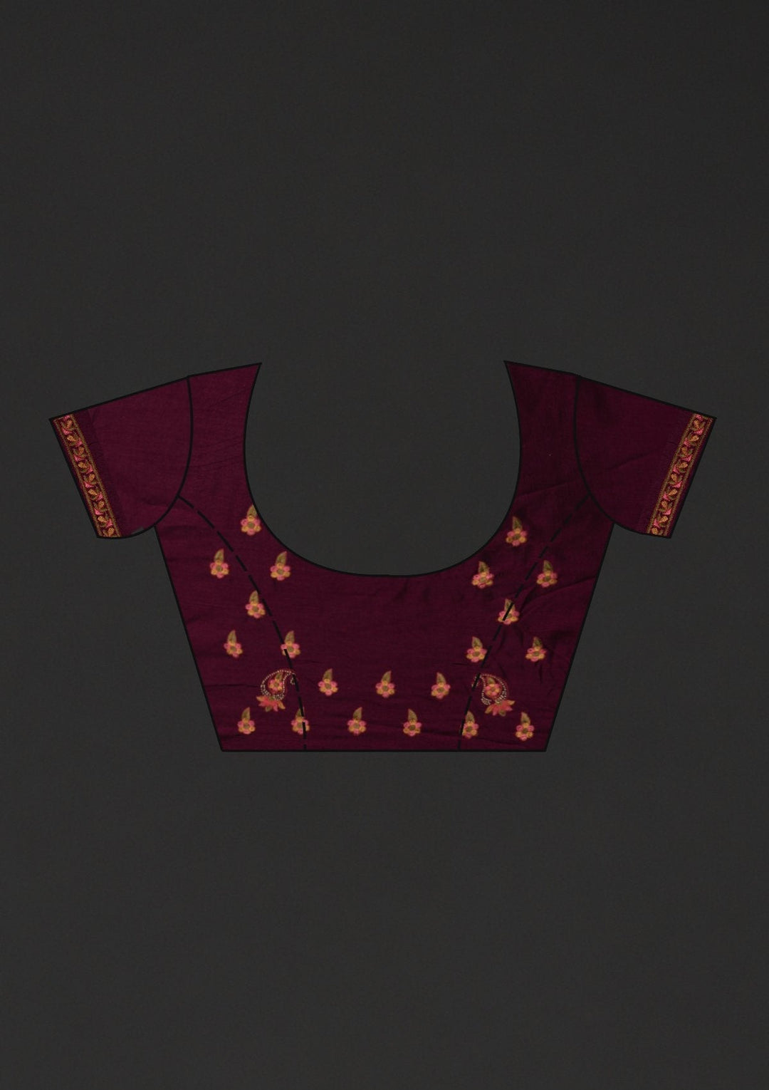 Wine Threadwork Raw Silk Designer Saree - koskii