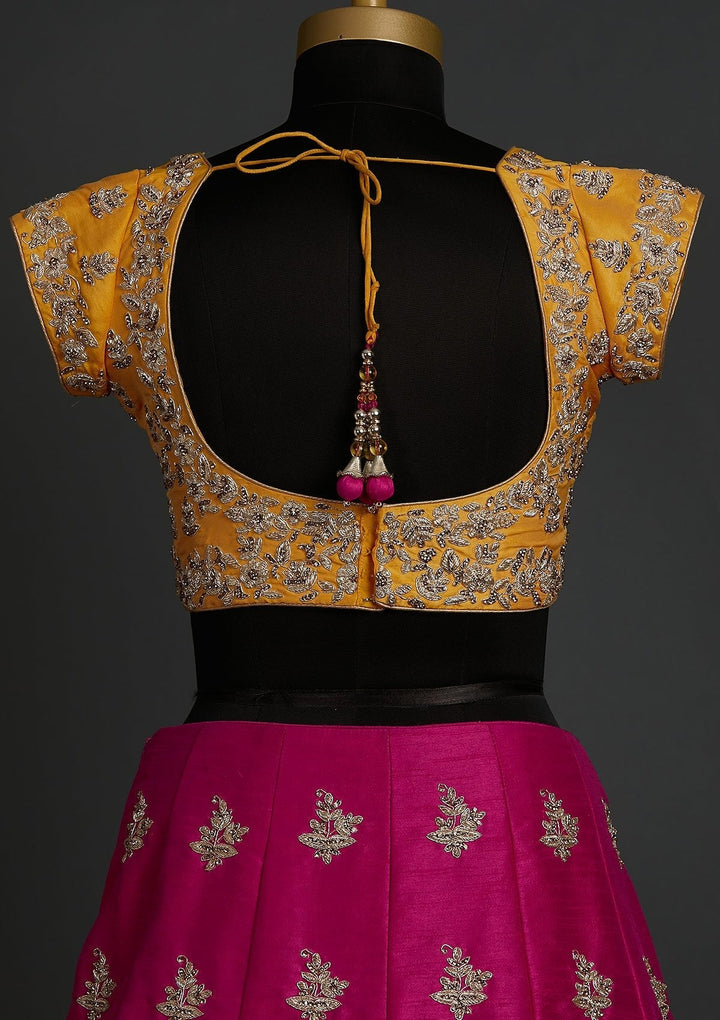 Rani Pink Zardosi Raw Silk Designer Lehenga - koskii