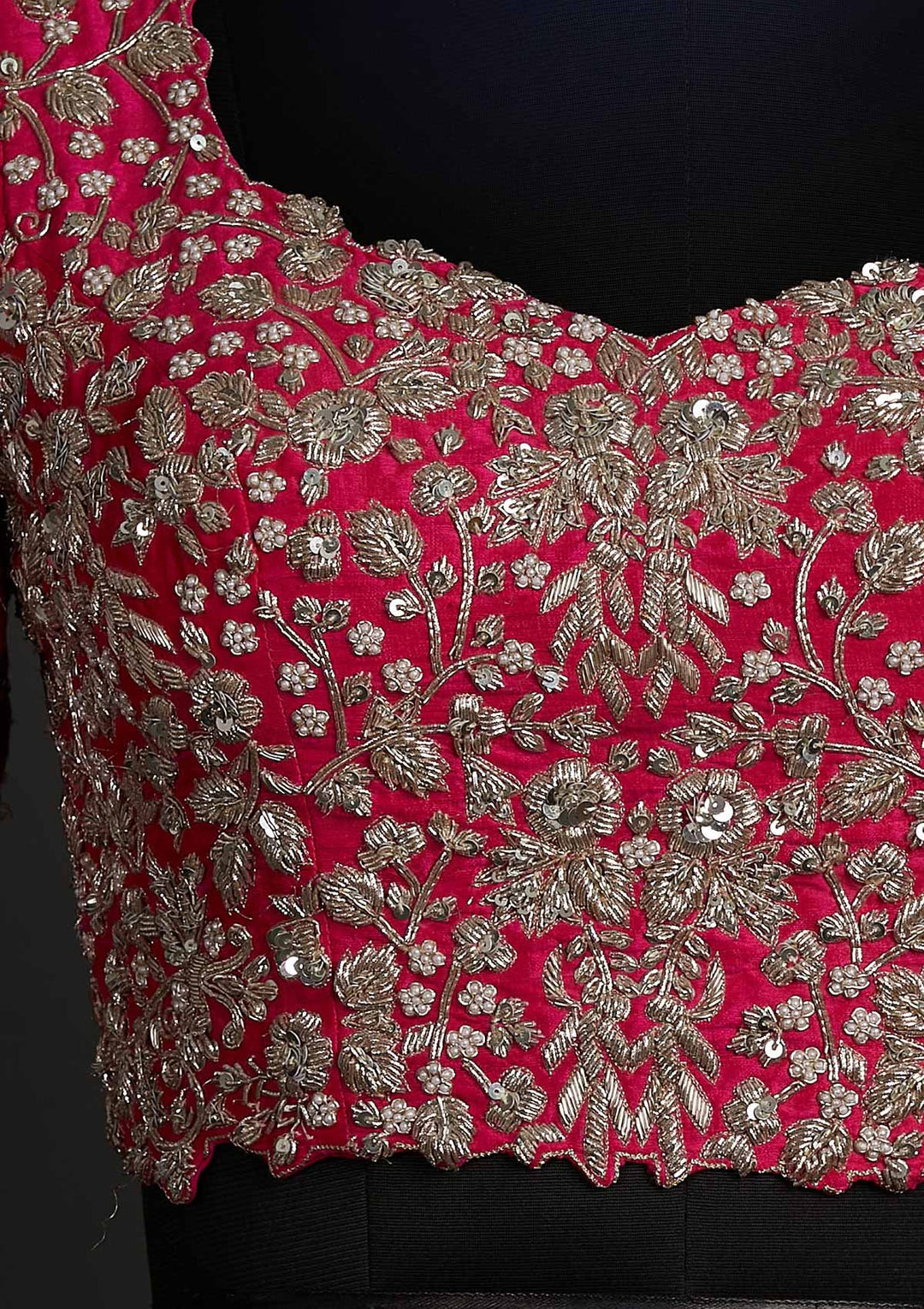 Rani Pink Zardosi Raw Silk Designer Lehenga - koskii