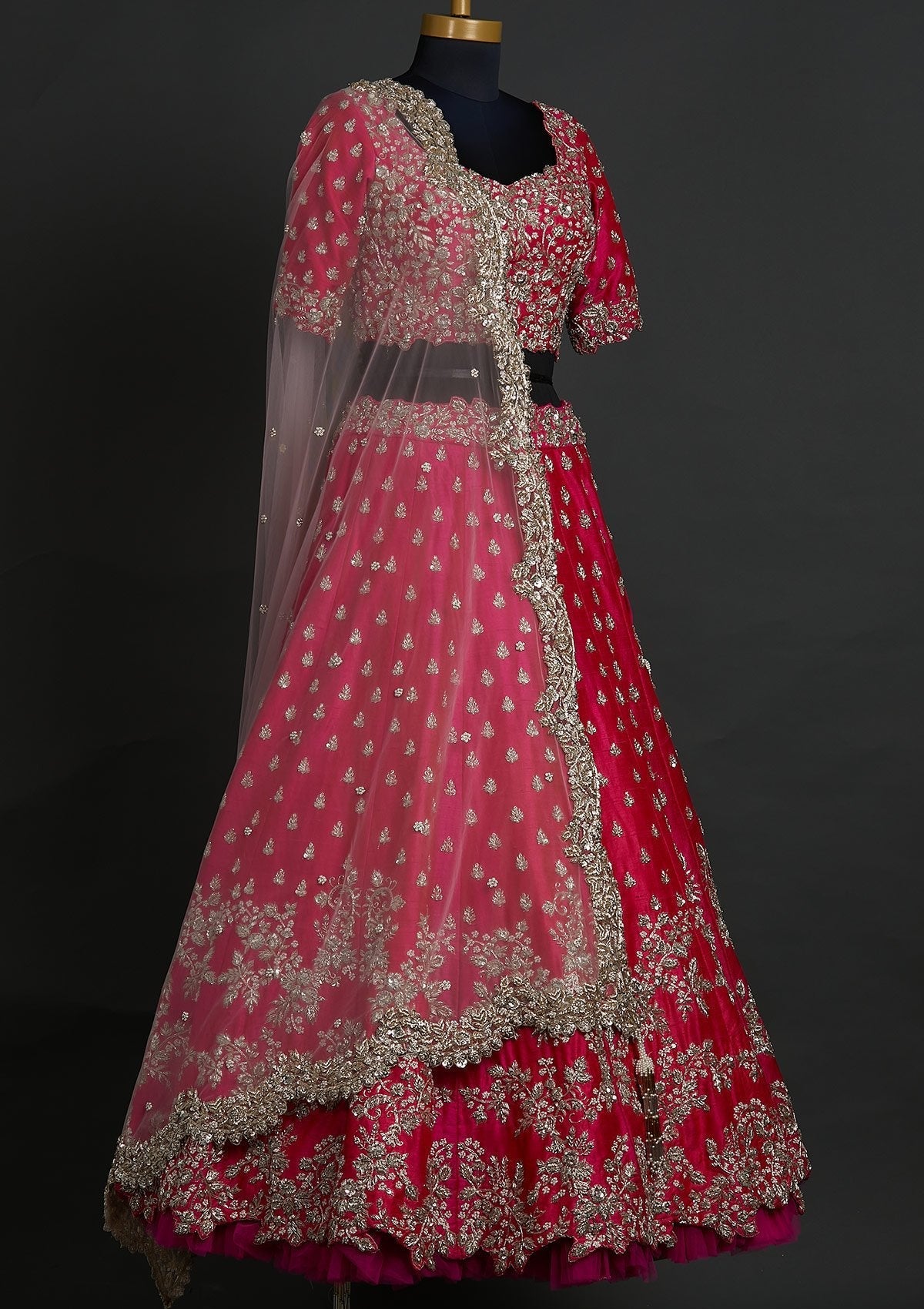 Rani Pink Zardosi Raw Silk Designer Lehenga - koskii