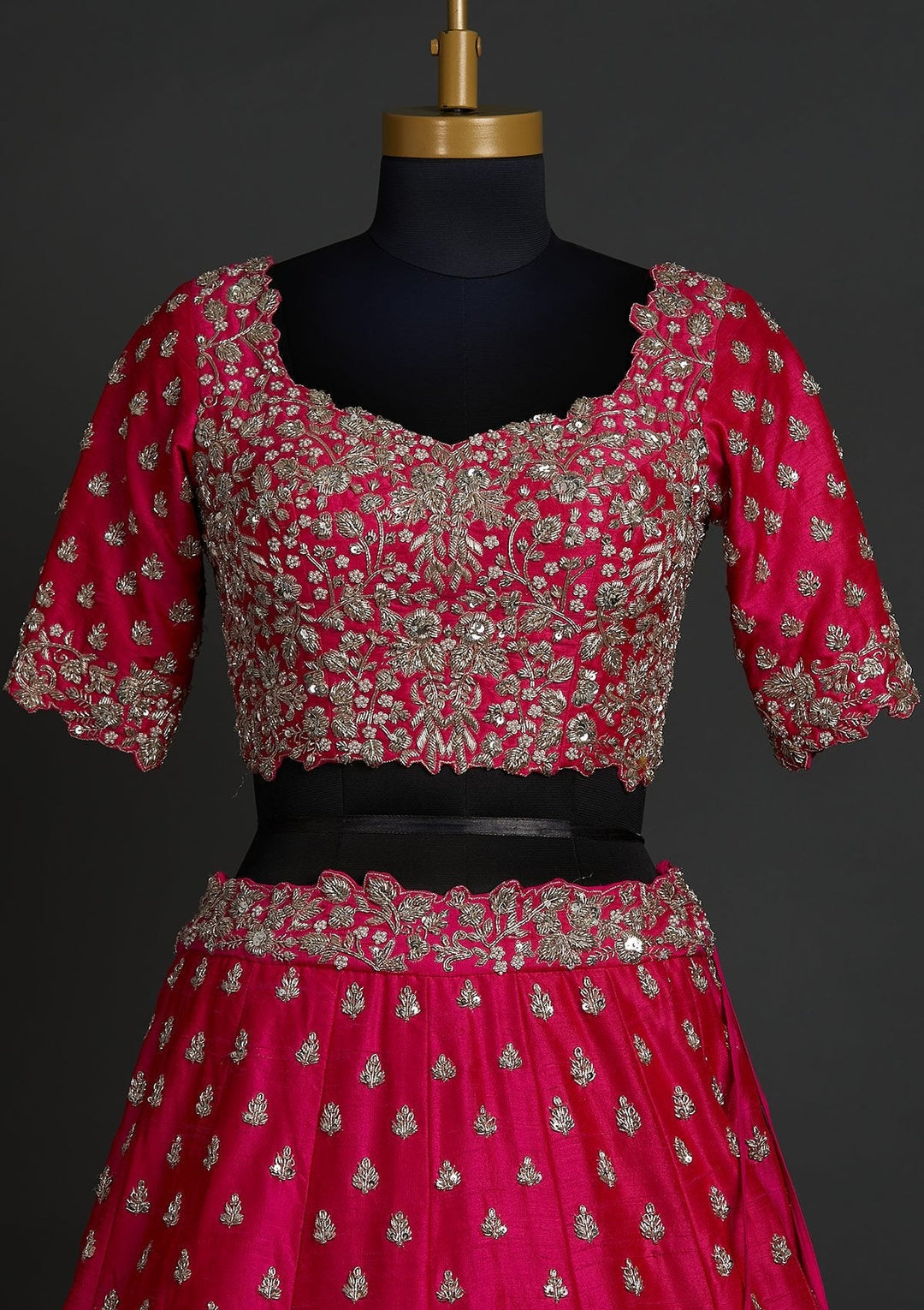 Rani Pink Zardosi Raw Silk Designer Lehenga - koskii