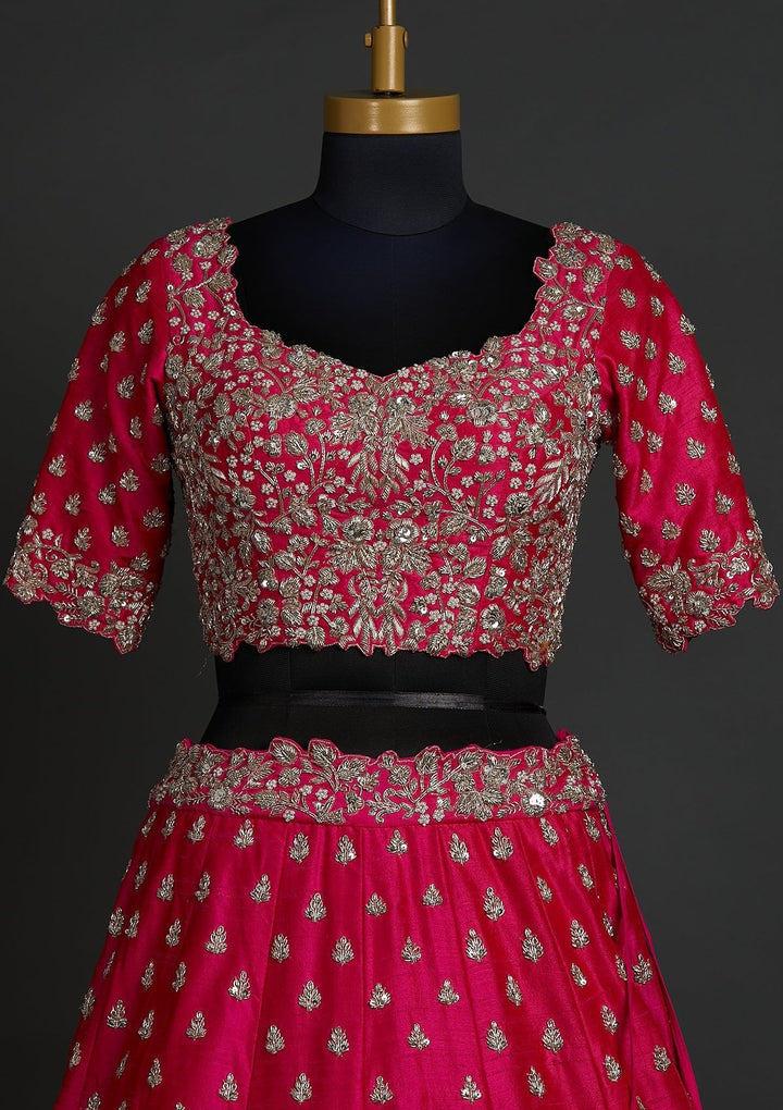 Rani Pink Zardosi Raw Silk Designer Lehenga - koskii